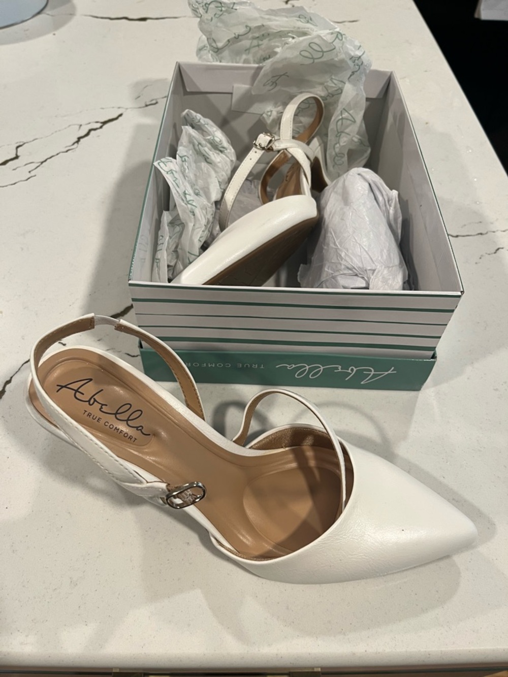 Abella White Pointed Slingback Pumps with Buckle Strap—Size 9 NWB